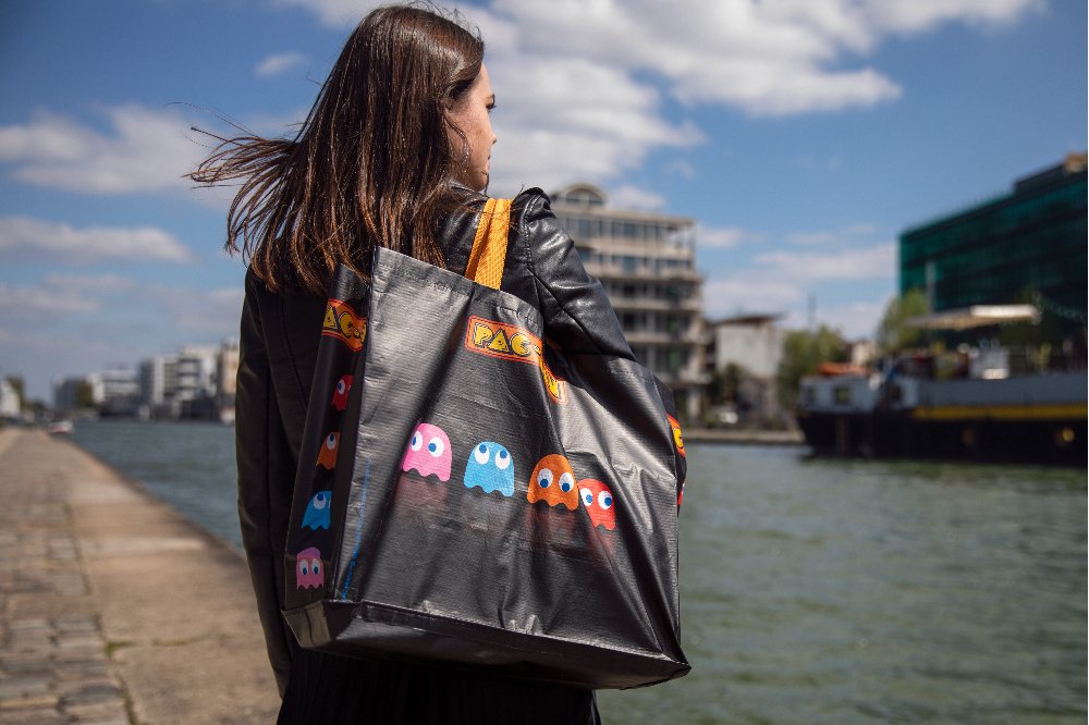 Shopping Bag Konix Pacman Black Reutilizable