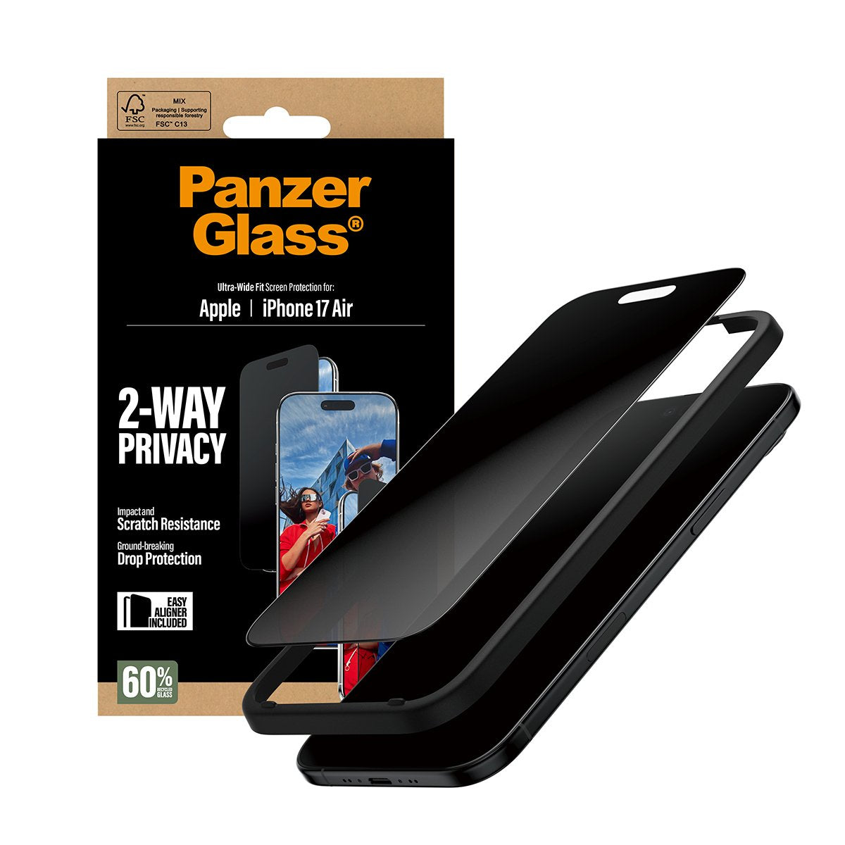 Panzerglass 2-Way Privacy Screen Protector Iphone 17 Air Ultra-Wide Fit