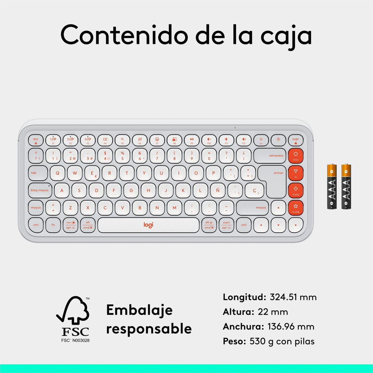 Teclado Esoañol Logitech Pop Icon Keys  Inalámbrico Bluetooth Le Qwerty Español Blanco Apagado Naranja