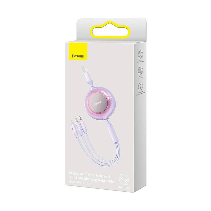 Baseus Bright Mirror 2 Usb 3w1, Micro Usb / Lightning / Usb-C, Plaski, 3.5a, 1.1m (Fioletowy)