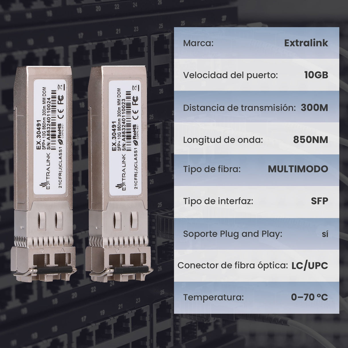 Extralink Sfp+ Módulo 10g 2-Pack, 10gbps, 850nm, 300m, Multimode