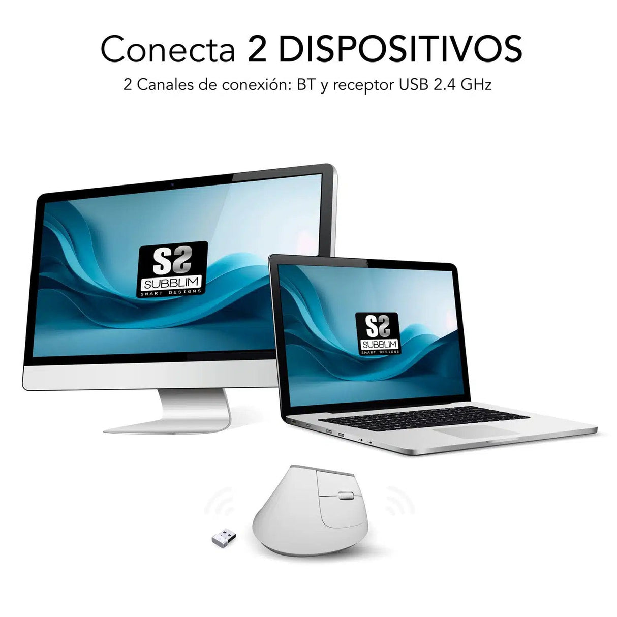 Raton Optico Dual Nature Vertical Ergo Dual Bateria Blanco Subblim Hasta 4000dpi/ Conexión Dual/ Rf, Bluetooth/ Batería Recargable