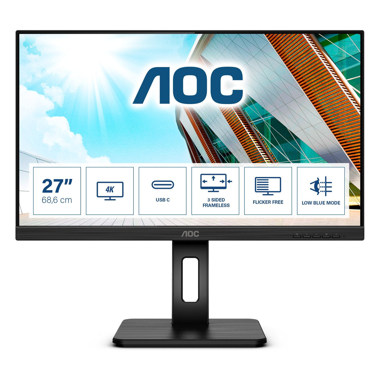 Monitor Aoc U27p2ca 27'' Ips Uhd 60hz 350 Cd/M2 4ms Hdmix2 Dp Usb Typ C With Dp Usb 3.2x 4