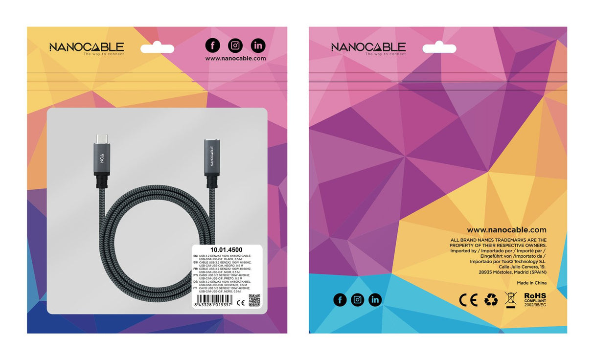 EAN 8433281015395 - Nanocable 10.01.4500-COMB cable USB USB 3.2 Gen 2x2 0,5 m USB C Negro imagen 6