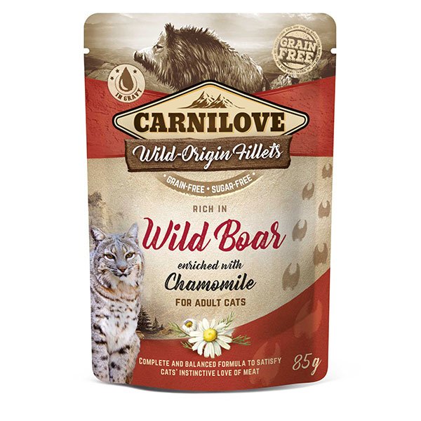 Comida Húmeda Para Gatos Carnilove Cat Pouch Jabalí, Manzanilla 85 G
