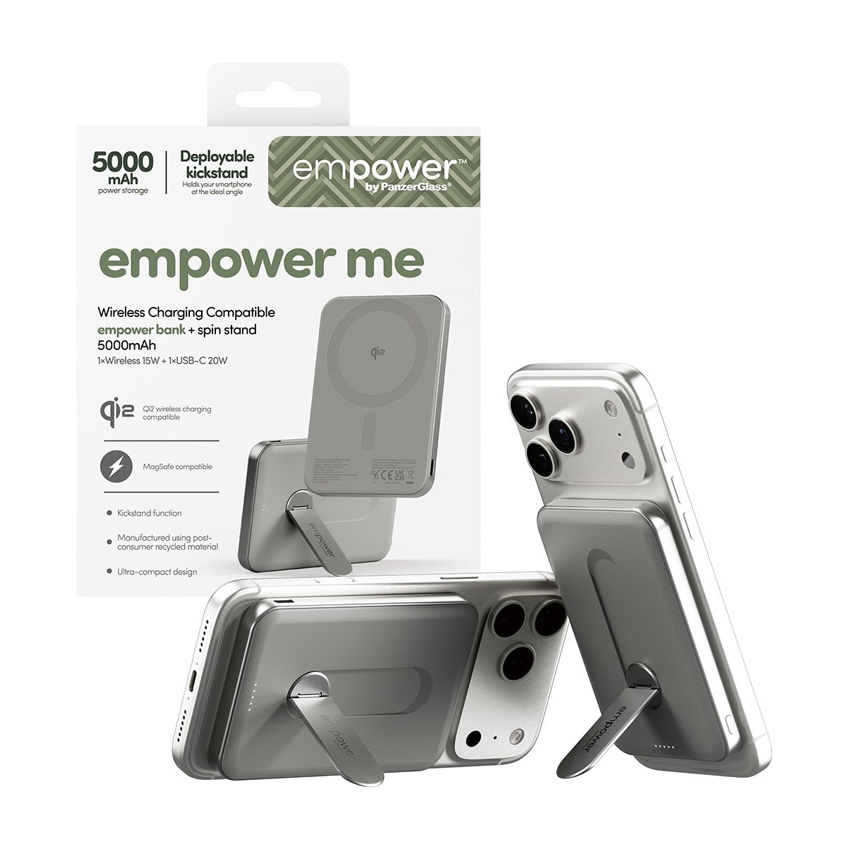 Empower By Panzerglass Bank W. Spin Mand 5.000mah Titanium