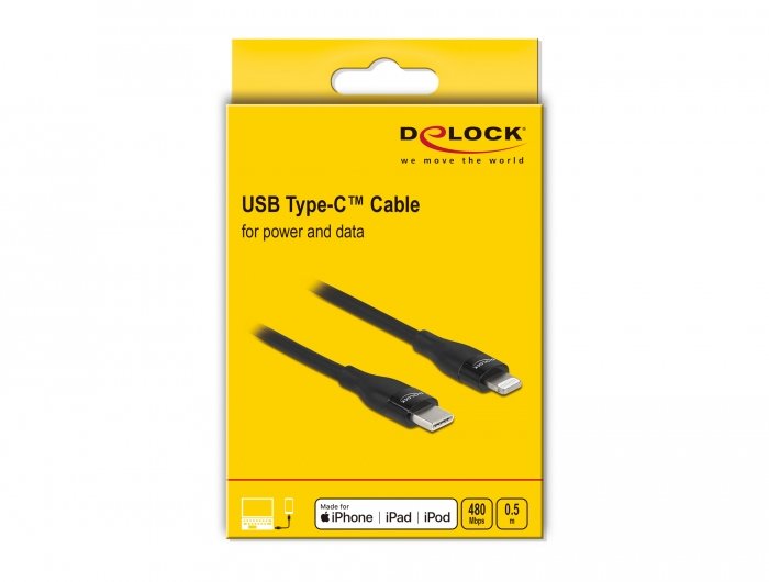 Delock Daten- Y Cable De Carga Usb Tipo-C A Lightning Negro 0,5 M Mfi