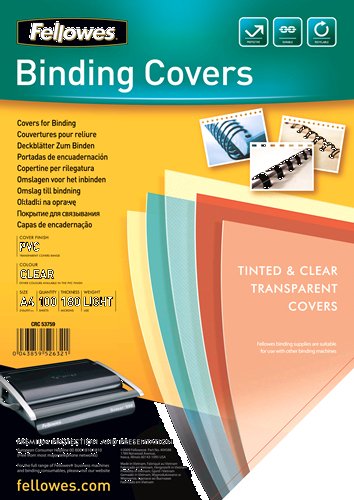 Pack De 100 Portadas De Pvc Transparente Fellowes 5375901 Tamaño A4 180 Micras Adecuada Para Encuadernadoras Wire / Canutillo / Espiral