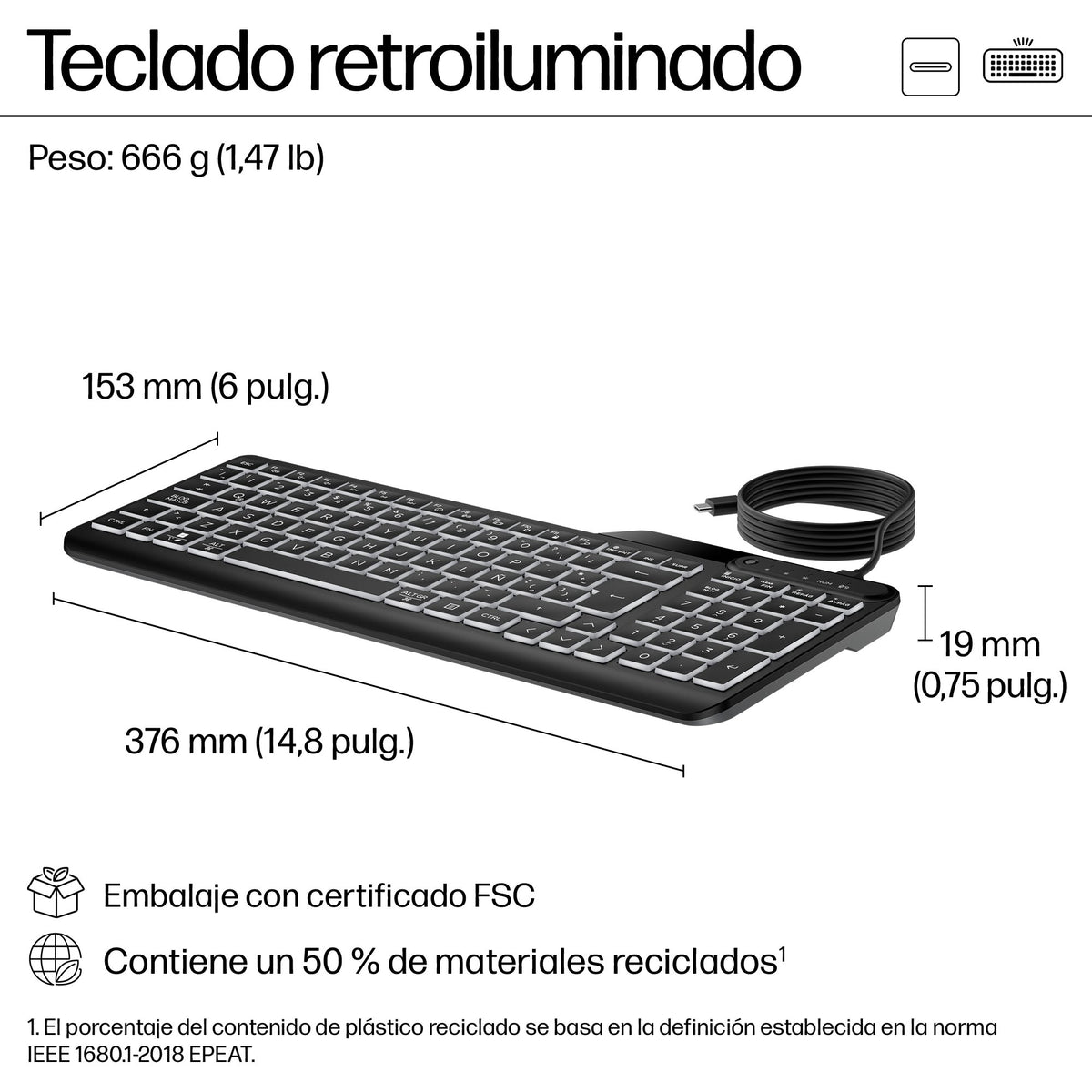 EAN 197192768549 - HP 400 Backlit Wired Keyboard teclado Hogar USB Negro imagen 11