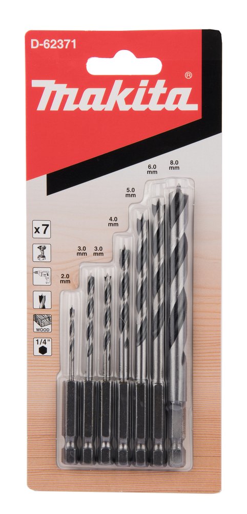 Makita Juego De Brocas Para Madera 1/4" D-62371 D-62371 7 Piezas, 2-8 Mm