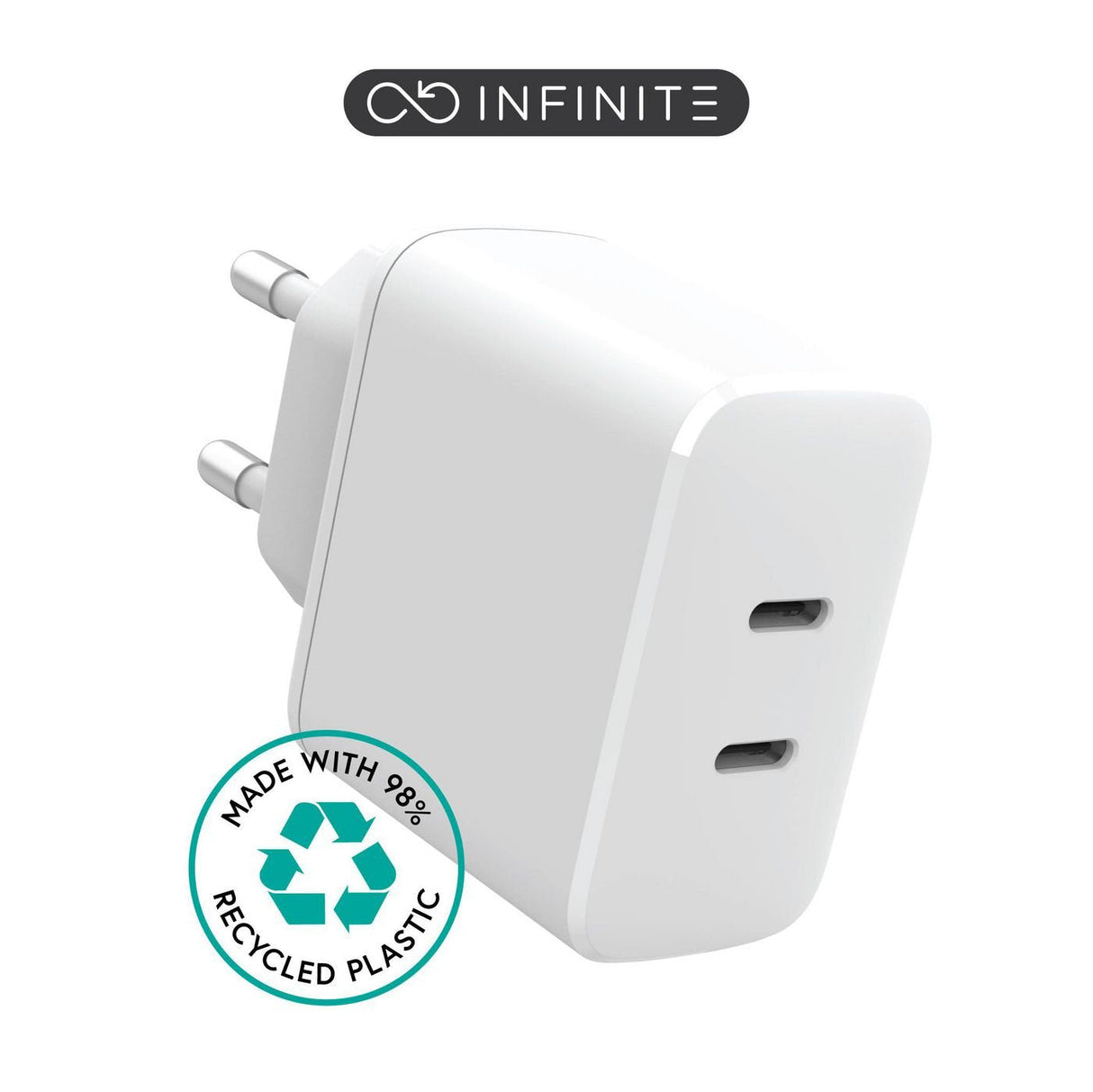 Infinite Usb-C Charger Eu Pd - 35w Dynamic. 2 X Usb-C. - White. Recycled Plastic - Warranty: 60m