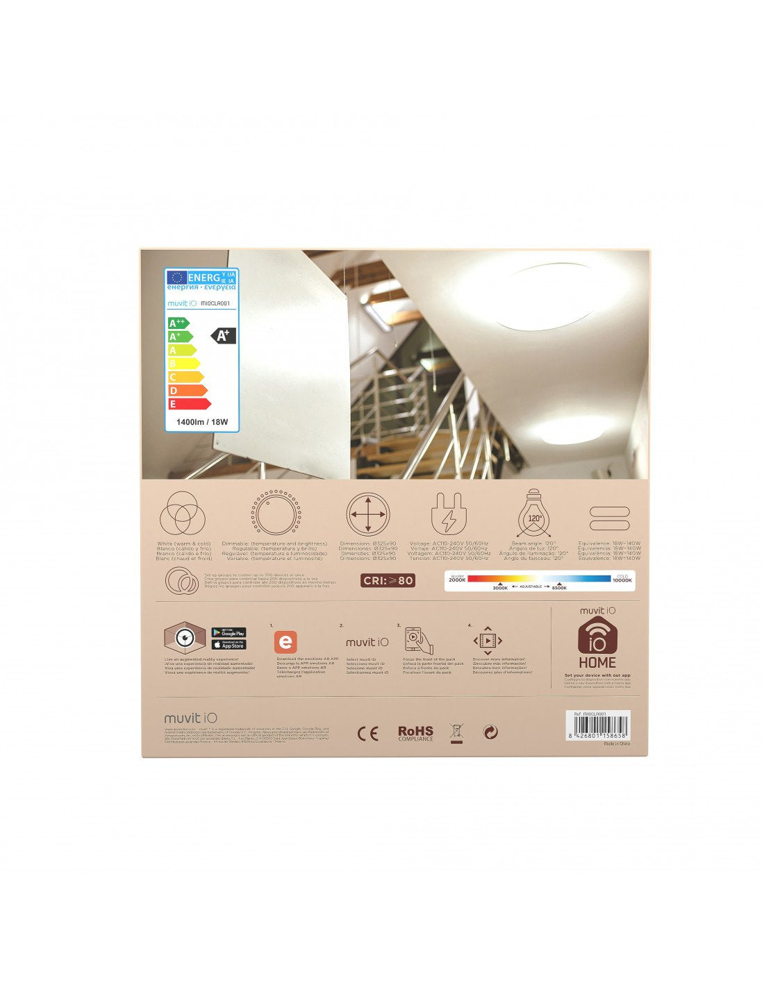 Lámpara De Techo Muvit Iot Miocla001 Wifi 18w 1400lum Compatible Con Asistente De Voz