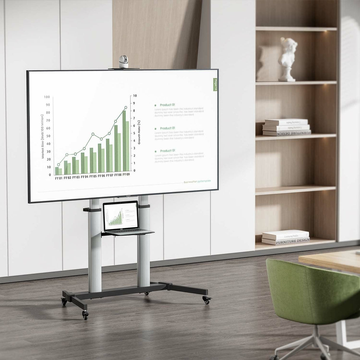 Aisens Soporte De Suelo Pro Con Ruedas, Bandejas Para Dvd Y Soporte De Cámara Para Monitor/Tv 100kg De 60-100, Negro-Plata