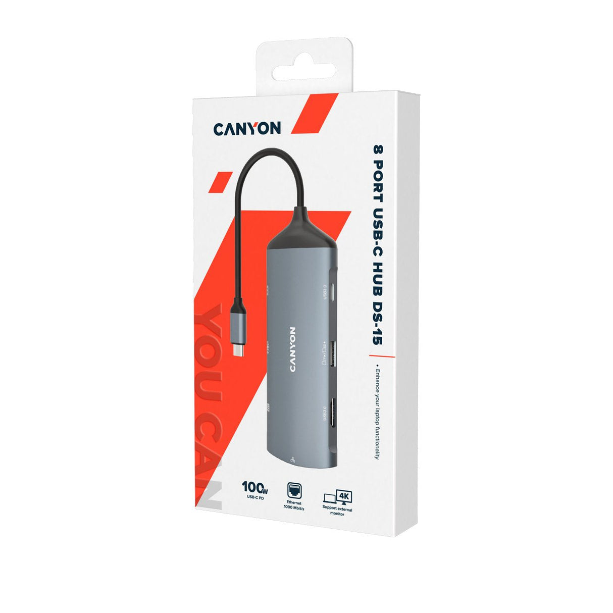 Canyon Usb-8-In1 Hub Usb-C > Hdmi/3xusb/Usb-C/Rj45/Sd Slot Retail