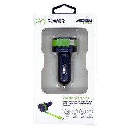 Cargador De Coche Realpower C: Cable Usb-C Integrado + 1x Usb
