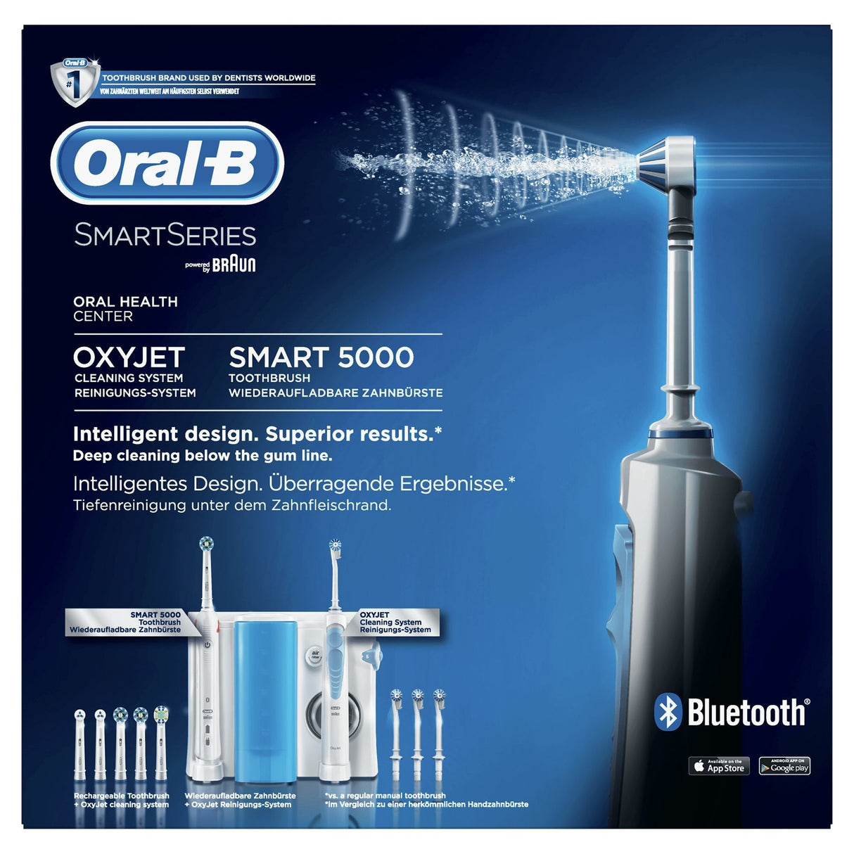 Centro Dental Braun Oc 601 (Oxyjet + Smart 50000) Incluye Mango Cepillo Electro + Oxyjet Irrigador + 4 Cabezales Oxyjet + 6 Cabezales Recambio