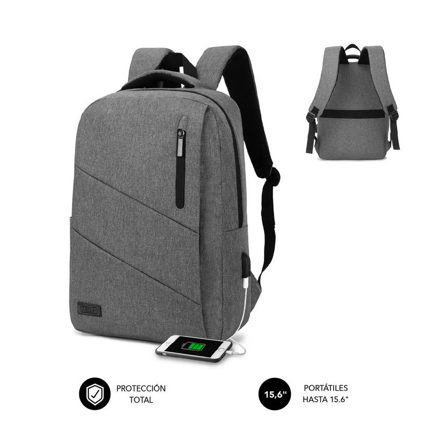 Mochila Subblim City Backpack Para Portátiles Hasta 15.6'/ Puerto Usb/ Gris