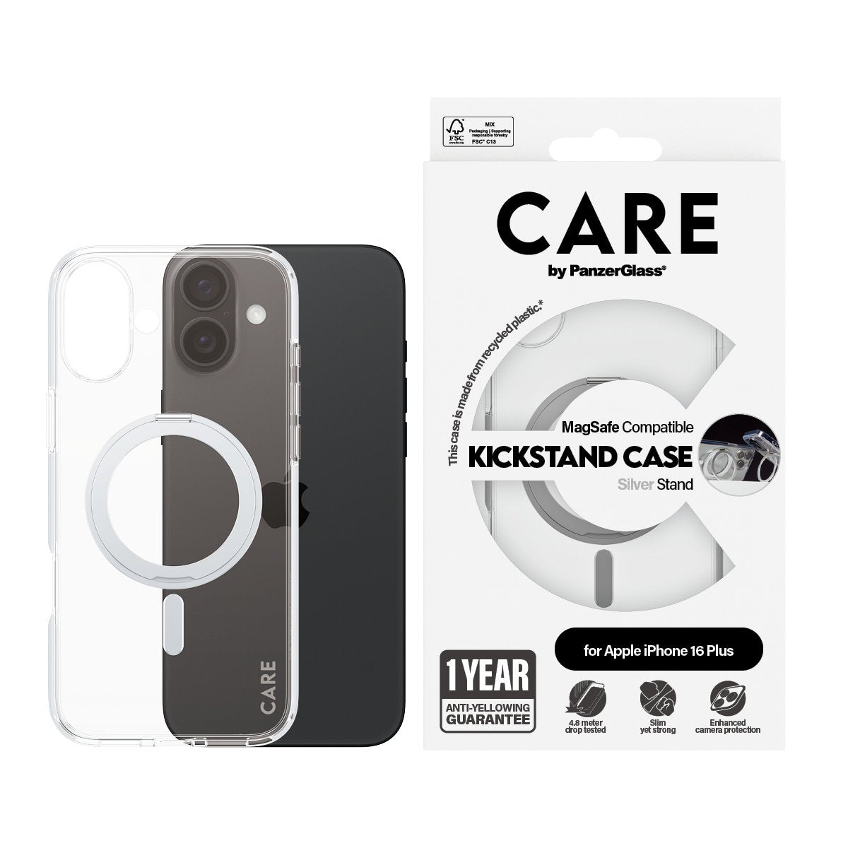 EAN 5715685003899 - PanzerGlass CARE™ by ® Case Transparent w. Silver Kickstand & MagSafe iPhone 16 Plus funda para teléfono imagen 2