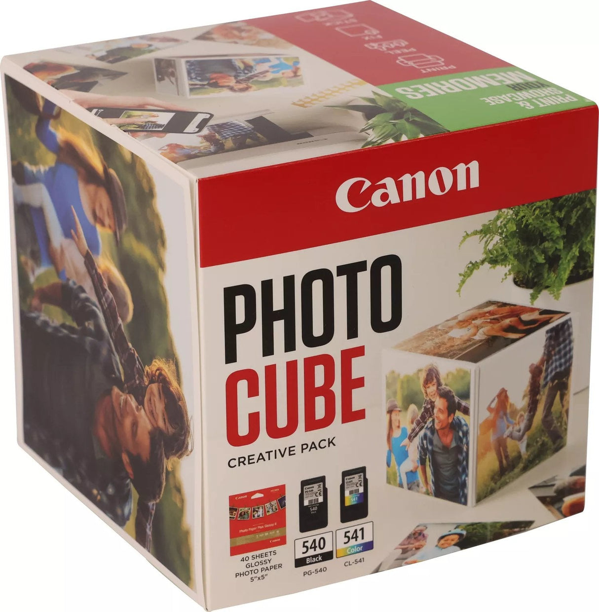 Tinta Canon Pg 540 Cl 541 Photo Cube + Photo Paper Plus Glossy Ii 40 Hojas Pack Green