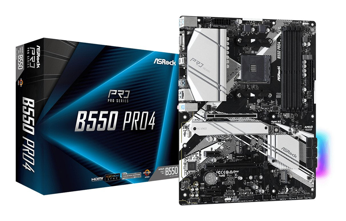 Placa Base Asrock Am4 B550 Pro4,Amd,B550,Atx B550 ,Zócalo Am4, Amd Ryzen, Ddr4-Sdram, Dimm, 2133,2400,2667,2933,3200,3466,3600,3733,3800,3866,4000,4133,4200,4266,4333,4400,4466,4533 Mhz