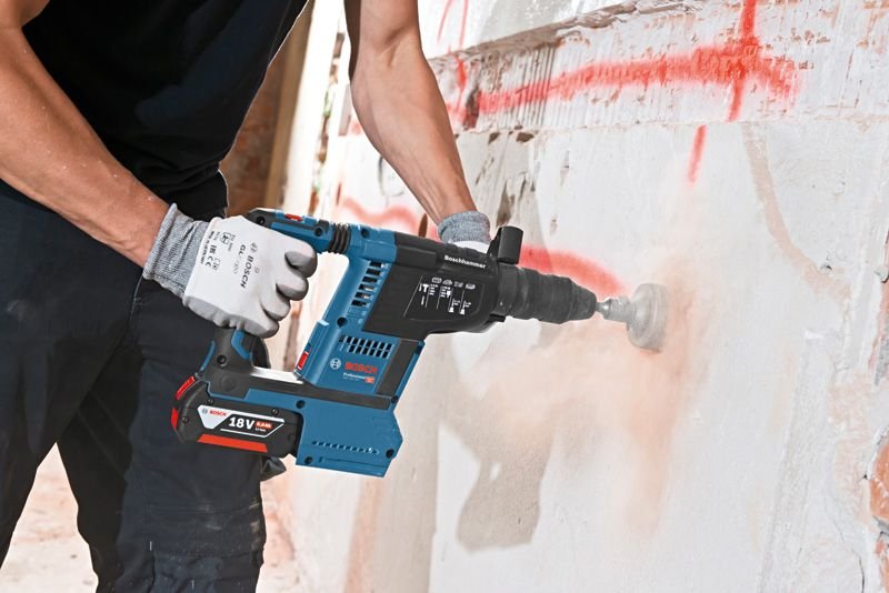 Taladro Percutor A Batería Bosch Professional Gbh 18v-26 F Professional, Con Gde 18v-16 Azul/Negro, Sin Batería Ni Cargador, En L-Boxx 061191000k