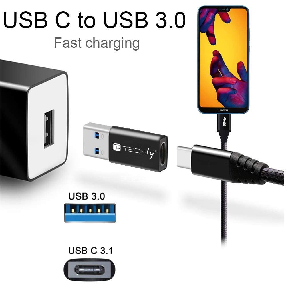 Adaptador Usb-A M A Usb-C F, Usb 3.0, Negro