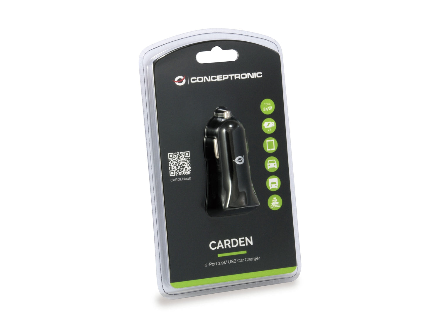 Cargador Coche Conceptronic Carden04b 2puertos Usb A  4.8a  24w