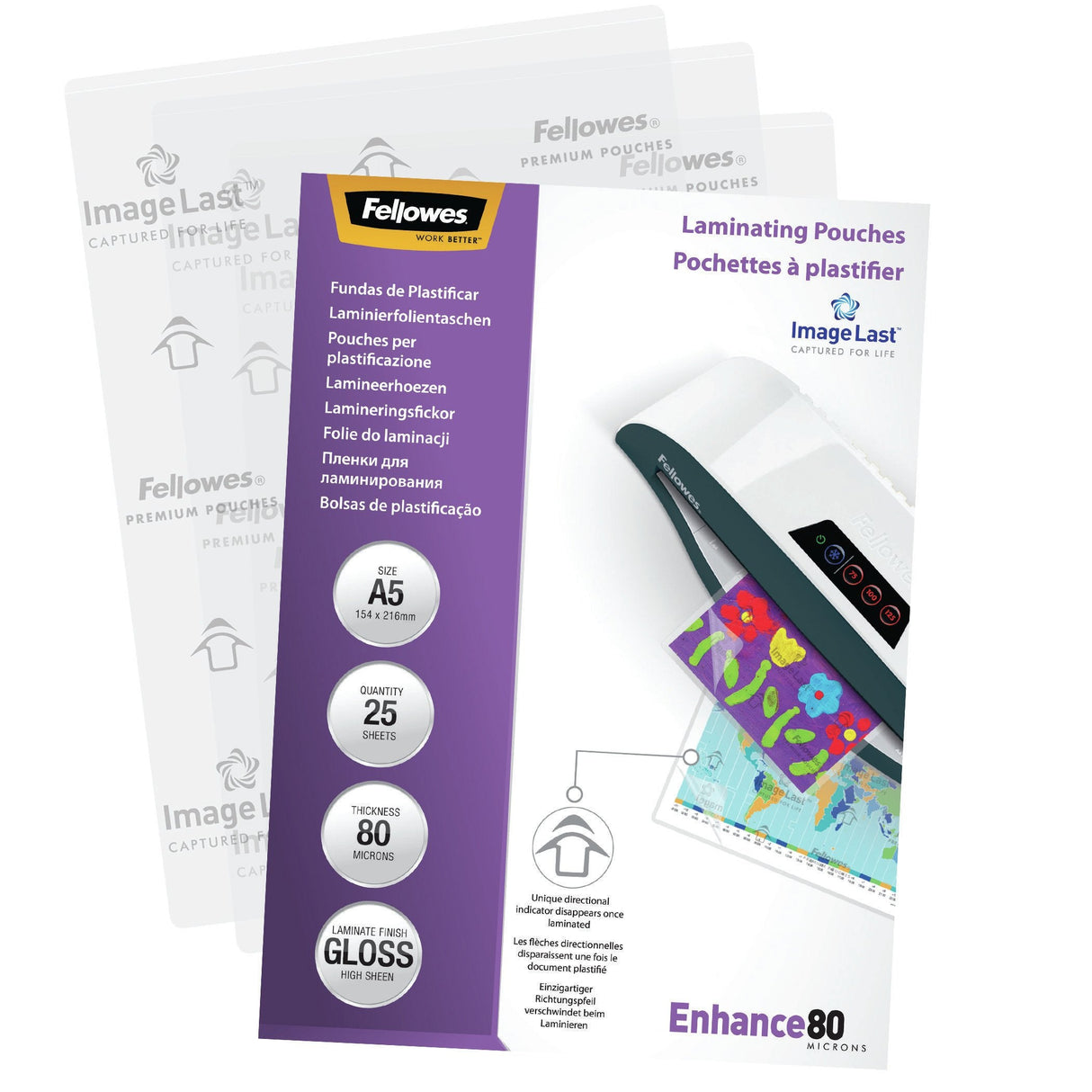 Fellowes Pack De 25 Fundas Para Plastificar Brillo A5 - 80 Micras - Alta Calidad - Transparente