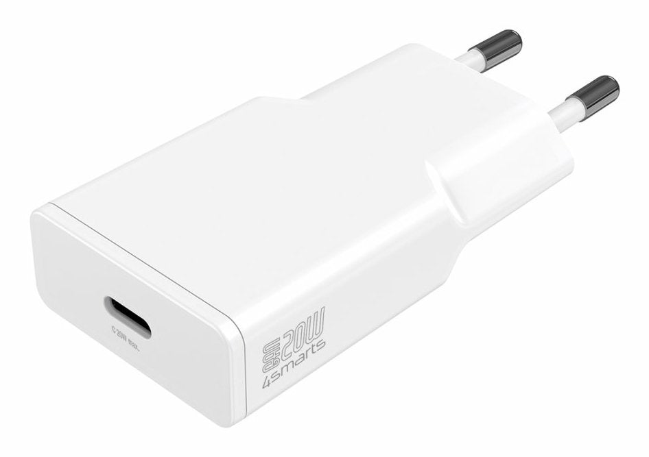 Cargador De Pared 4smarts Pdplug Slim 20w Gan 1c + Usb-C Auf Lightning 1,5m, Blanco