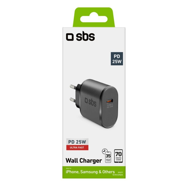 EAN 8018417439377 - SBS TETR1CPD25 cargador de dispositivo móvil Smartphone, Tableta Negro Corriente alterna Interior imagen 2