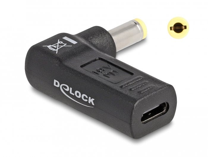 Delock Adapter Für Notebook Ladecable Usb Type-C Buchse Zu 5,5 X 2,5 Mm Stecker 90° Gewinkelt