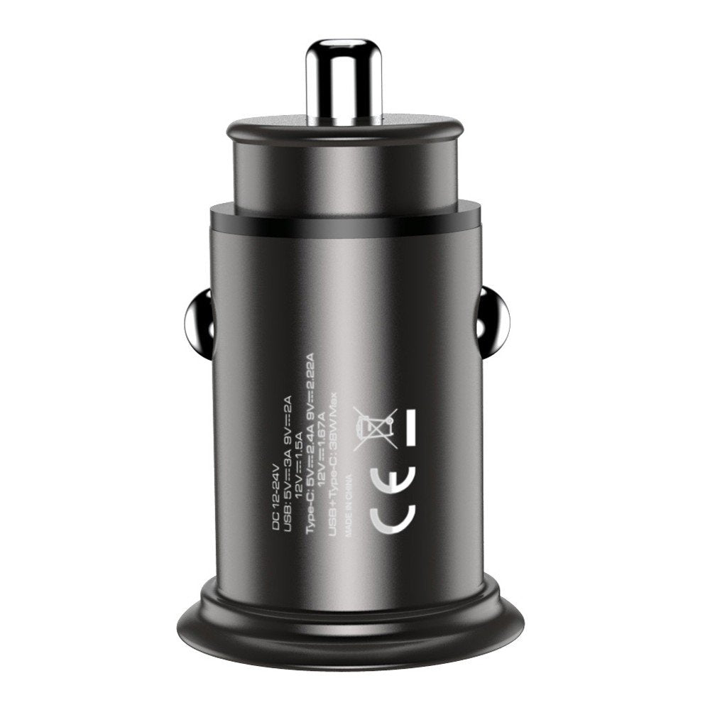 Techly Mini Car Charger Usb-A And Usb-C Fast Charge 3.0 38w Negro Metal