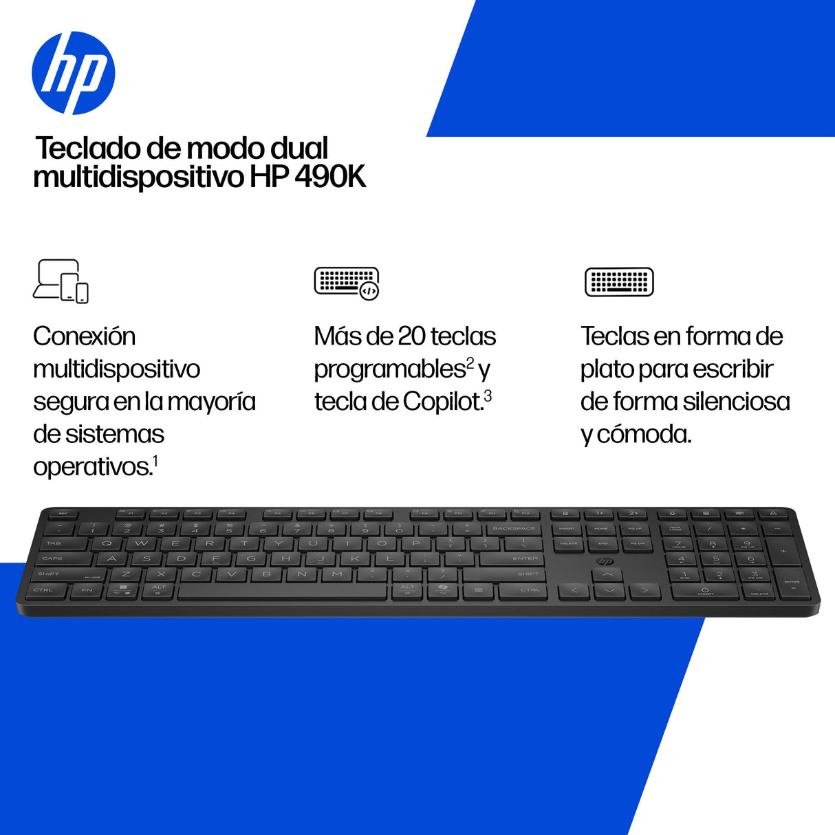 EAN 0198990908526 - HP 490K Multi-Device Dual-Mode Keyboard teclado Hogar USB + Bluetooth QWERTY Inglés Negro imagen 6