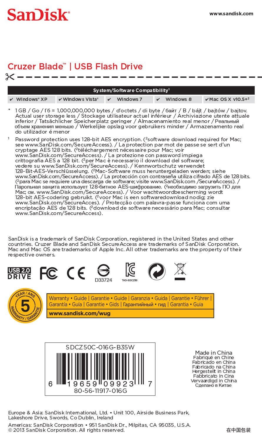 EAN 0619659099237 - SanDisk Cruzer Blade unidad flash USB 16 GB USB tipo A 2.0 Blanco imagen 5