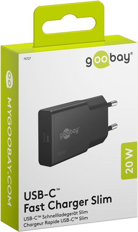Cargador 20w Usb 1 Puert. Usb-C Negro Gan Fc Pd Slimm Goobay