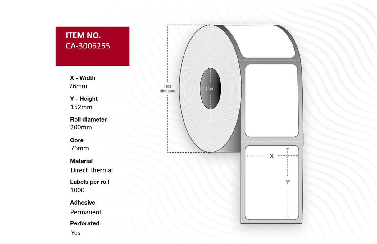 Label 76 X 152mm, Core 76mm, Direct Thermal, Uncoated,