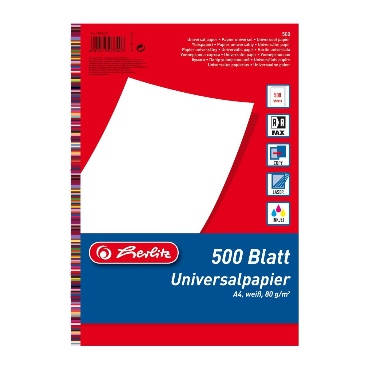 Herlitz Papel Universal A4 80g 500 Hojas Blanco