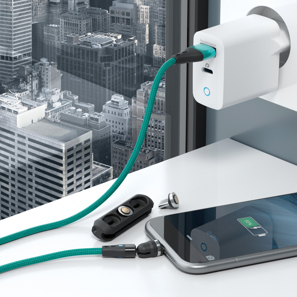 Realpower Magentic Cable 3 Amp,1m,Verde Con Adaptadorn