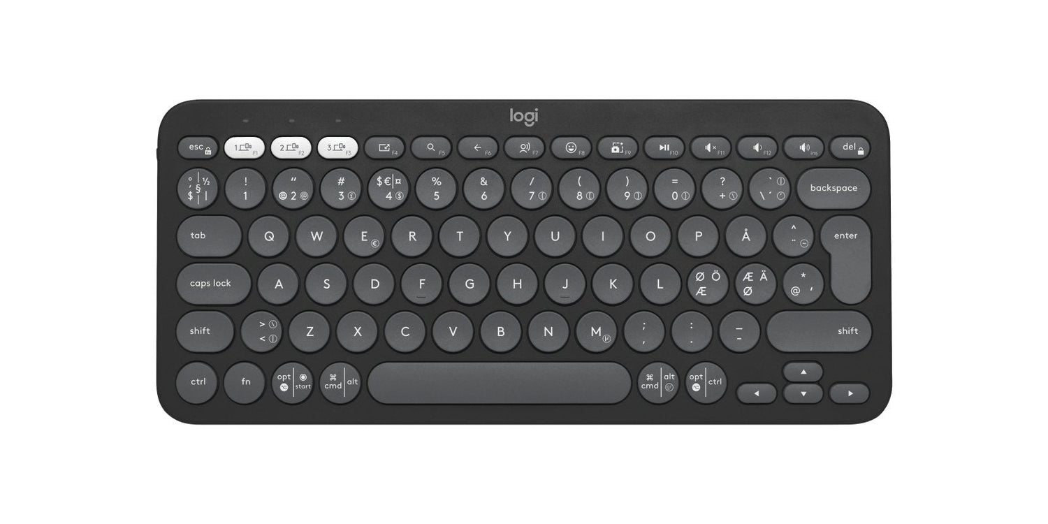 Teclado Danés Logitech Pebble Keys 2 K380s Rf Wireless + Bluetooth Qwerty , Finlandés, Noruego, Sueco Grafito