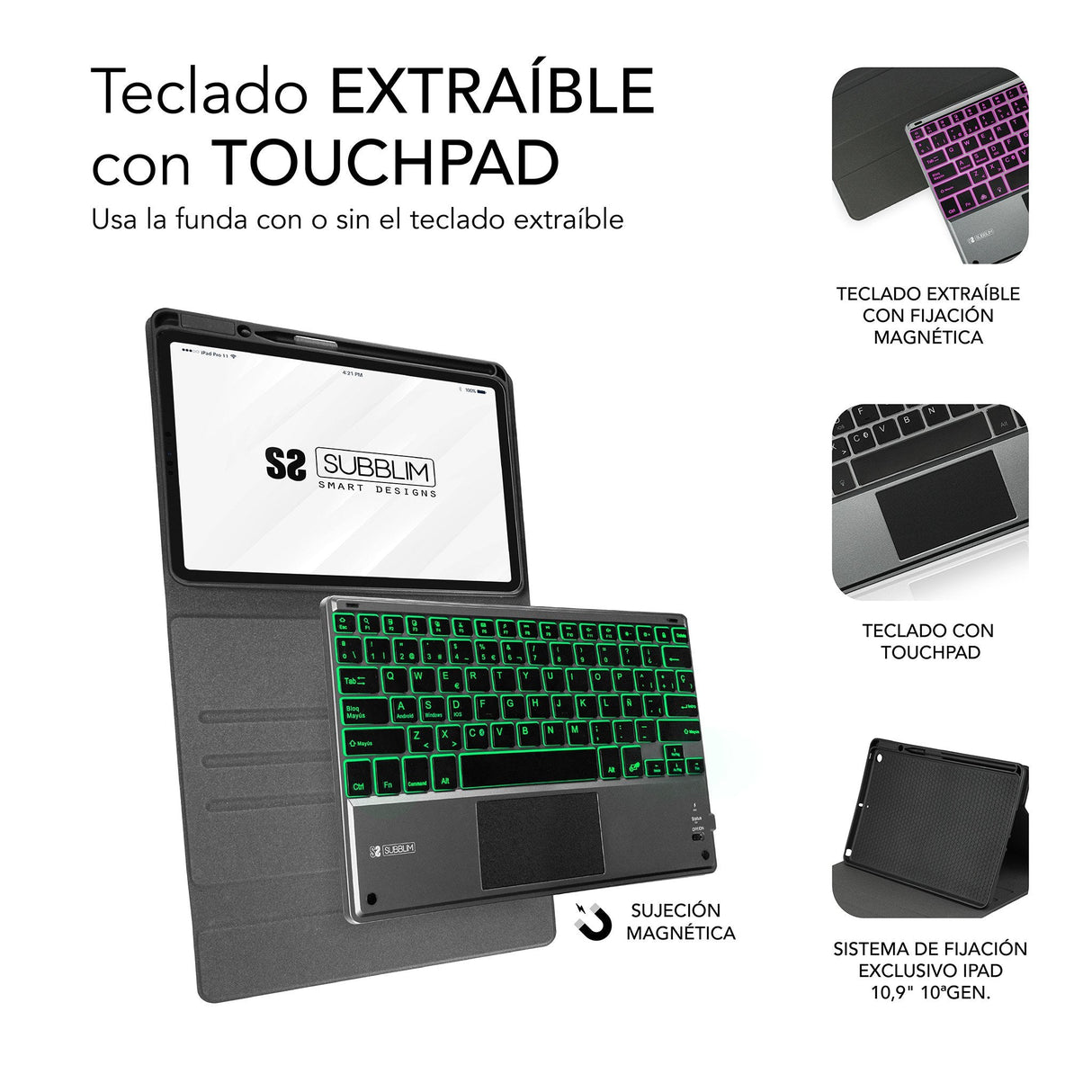Funda Con Teclado Subblim Keytab Pro Bt Para Tablet Ipad 10.9' 10a Gen Negra