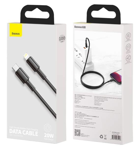 Baseus Cable Trenzado Usb Tipo C A Lightning Apple 20w 1m Negro