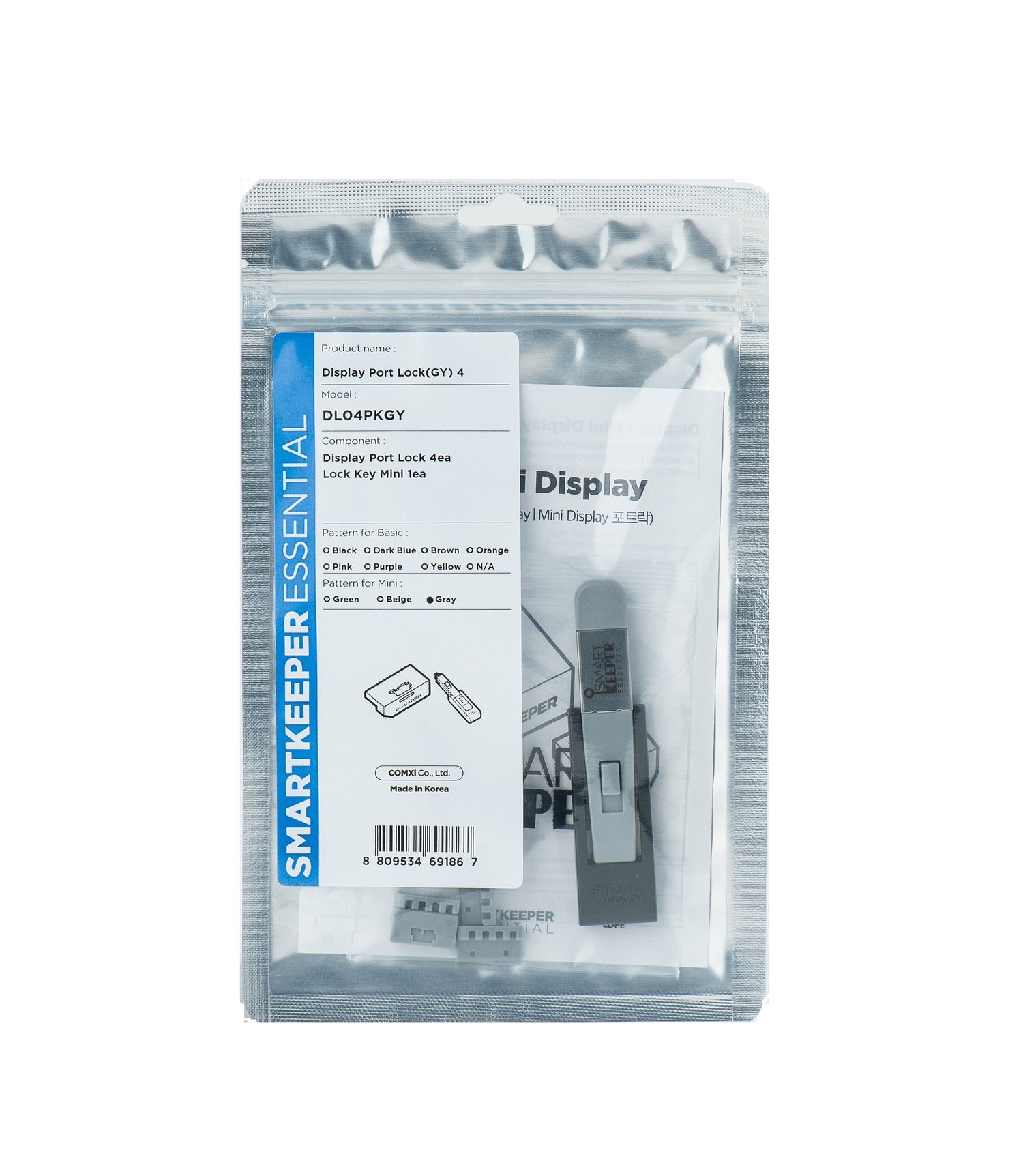 Smartkeeper Mini Displayport Lock 4 - 1x Klíc + 4x Záslepka, Edá