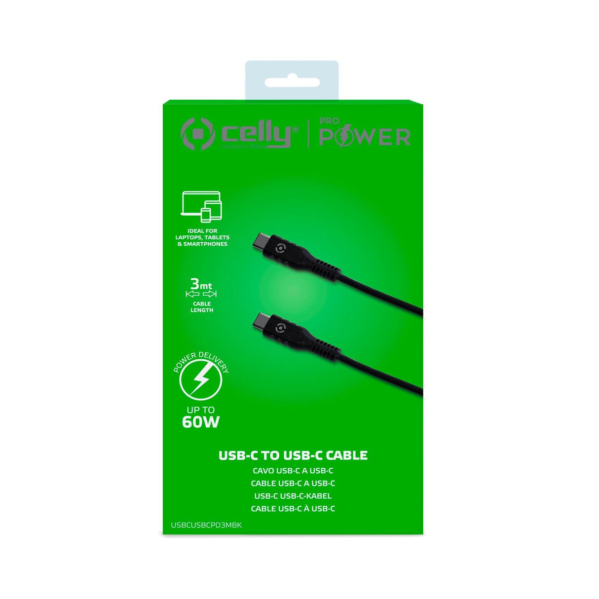 EAN 8021735760160 - Celly USBCUSBCPD3MBK cable USB 3 m USB C Negro imagen 3