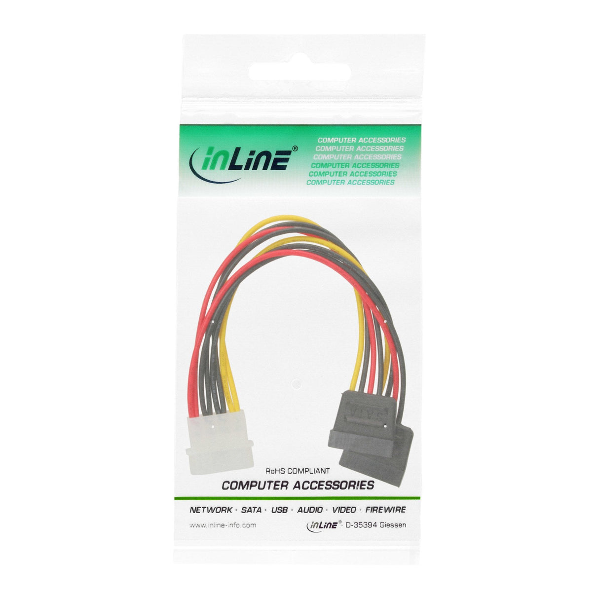 Cable En Y De Alimentación Interna Inline 1x 5.25" A 2x Alimentación Sata 0.2m