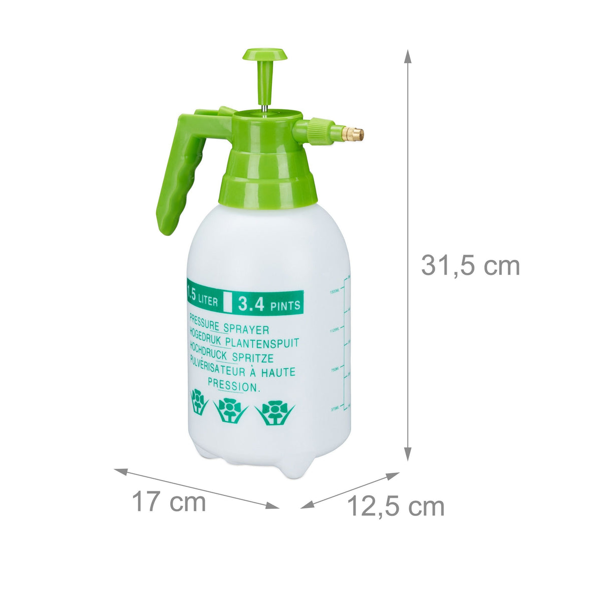 Relaxdays Pumpsprühflasche, 1,5 L Blanco, Verde