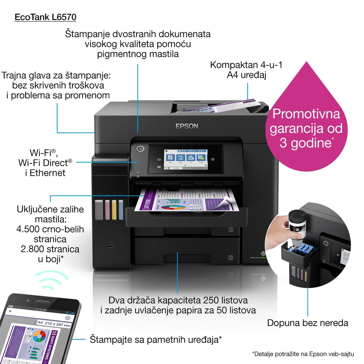 Impresora Epson Ecotank L6570,4in1,4800x2400dpi, A4, Usb, 4 Tintas