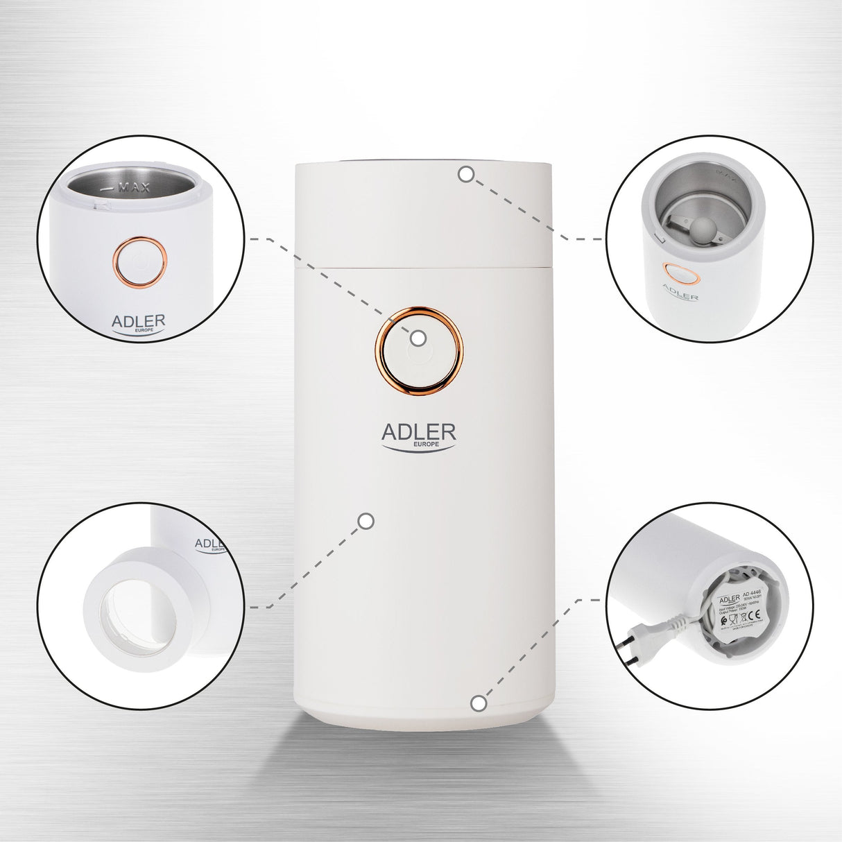 EAN 5903887800440 - Adler AD4446WG molinillo de café 150 W Blanco imagen 9