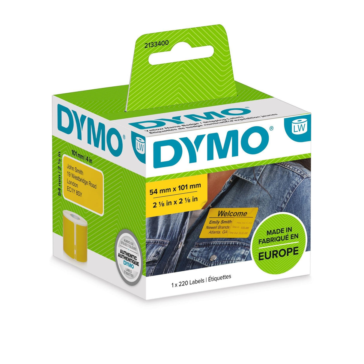 Dymo Etiquetas De Transferencia Termica Label Writer, Amarillo De 54x101mm (A X L). Etiquetas Grandes De Identificación/Envío. Rollo De 220 Ud