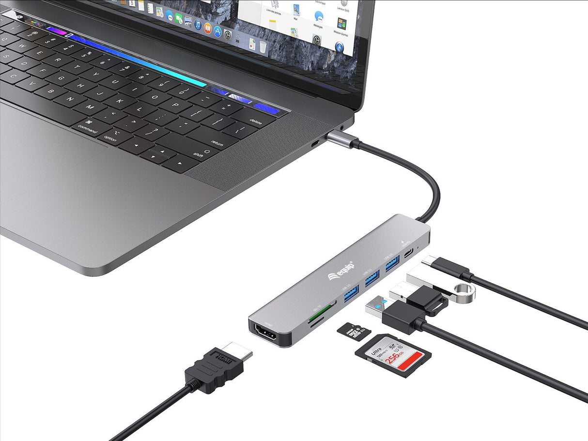 Equip Dock Usb-C->Hdmi, 3x Usb3.0, 100w Pd, Sd Tf Negro
