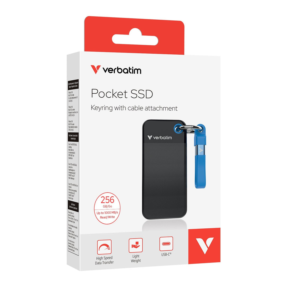 Verbatim Ssd 256gb, Usb 3.2, Tipo-C, Pocket, Negro/Azul
